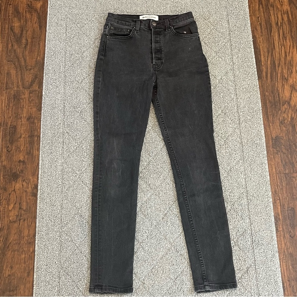 REFORMATION Jeans Womens 25 Black Serena High Rise Skinny Denim Button Fly